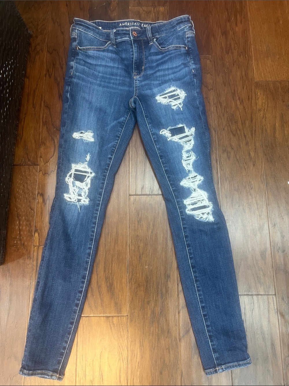 American Eagle Outfitters Women's Distressed Skinny Jeans - Blue Wash